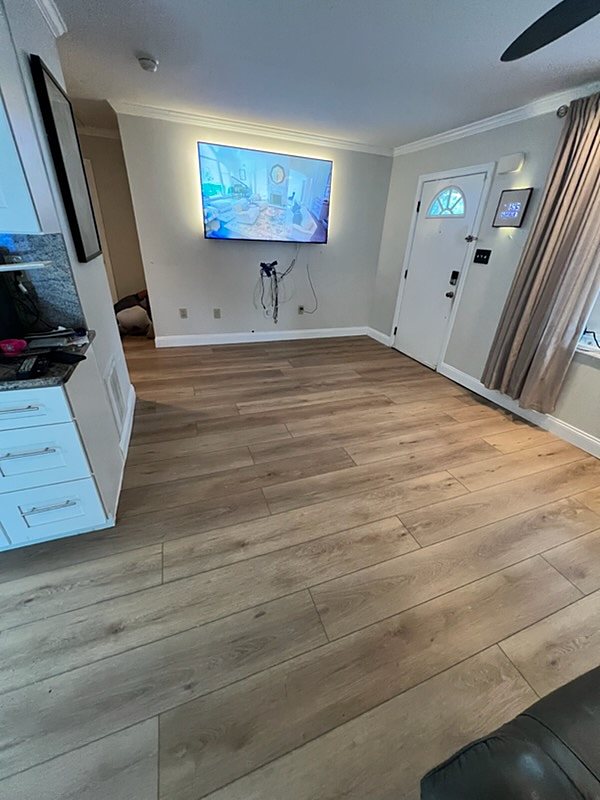 Morrisville, PA: Light oak plank, living room straight through to the front door, an RJ Laminates installation